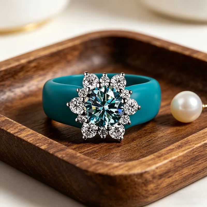 Elegant Turquoise Crystal Statement Ring